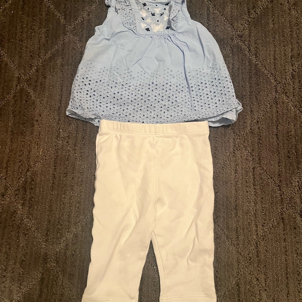 Little Me Baby Girl Light Blue Eyelet Top and White Leggings Set